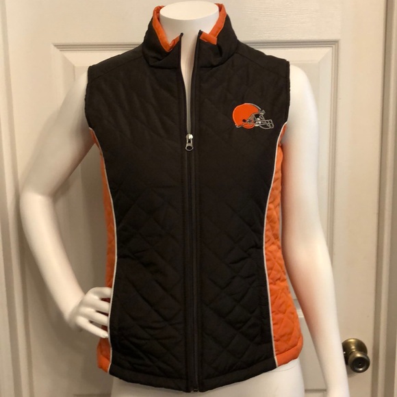 Cleveland Brown puffer NFL Women’s Sports Best zip up orange brown football sZ S - Picture 1 of 16